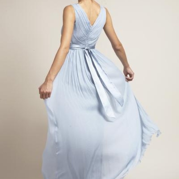 Saja Dresses & Skirts - Saja Dress Sz 4 Long Sleeveless Silk V-Neck Blue